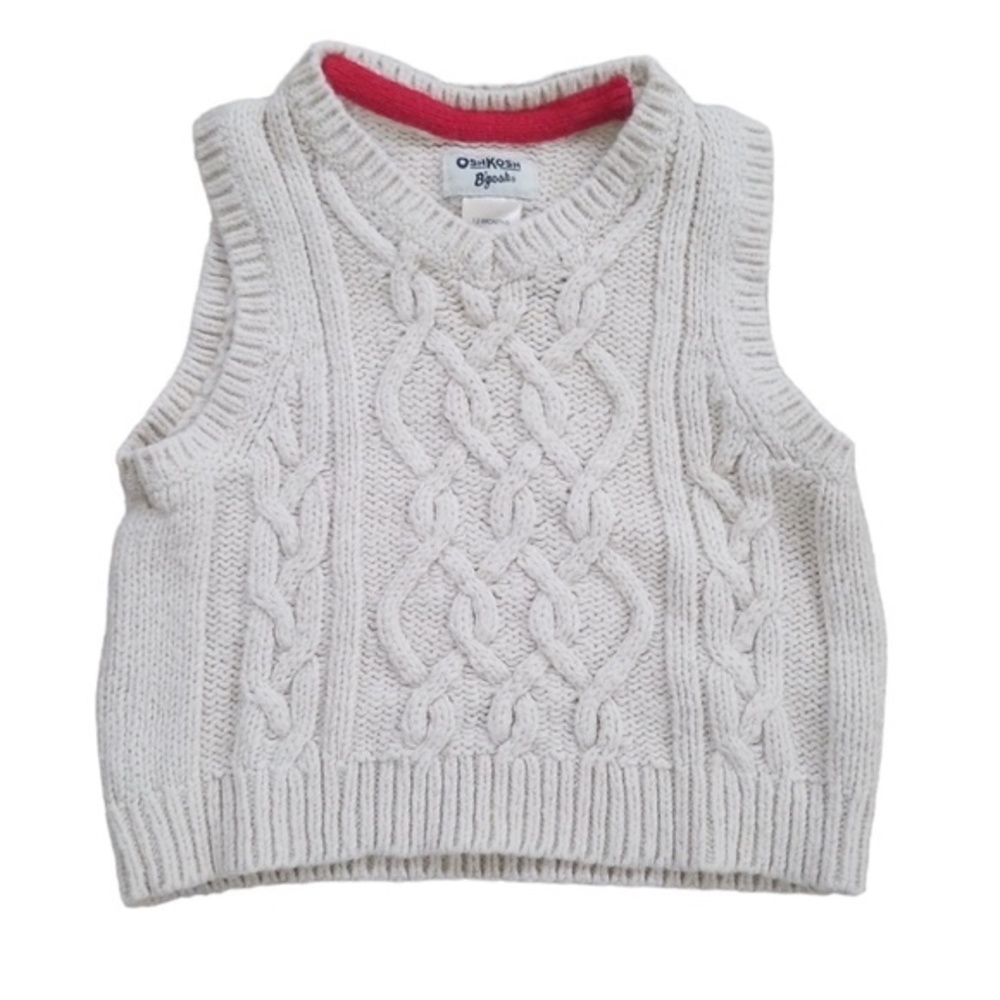 OshKosh B'gosh Kid's‎ Cream Cable Knit Sweater Vest Sz. 12M